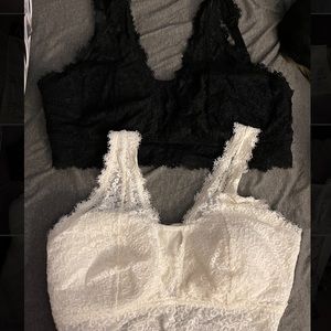 NEW Aerie Black and White Eyelash Lace Padded Plunge Bra XL DD Lot of 2